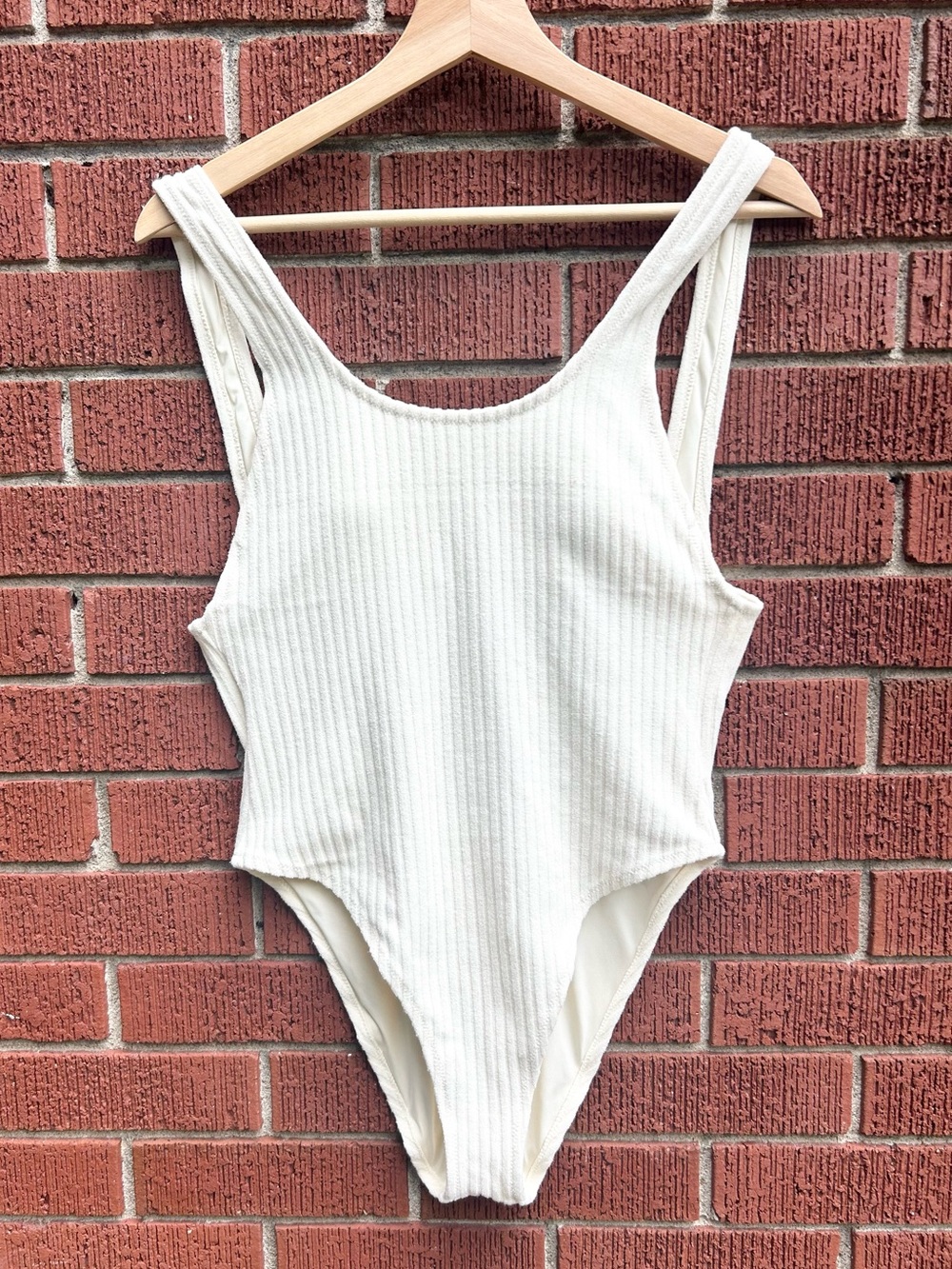 It’s Now Cool Ribbed One Piece Swimsuit Medium Cream Textured Swimwear